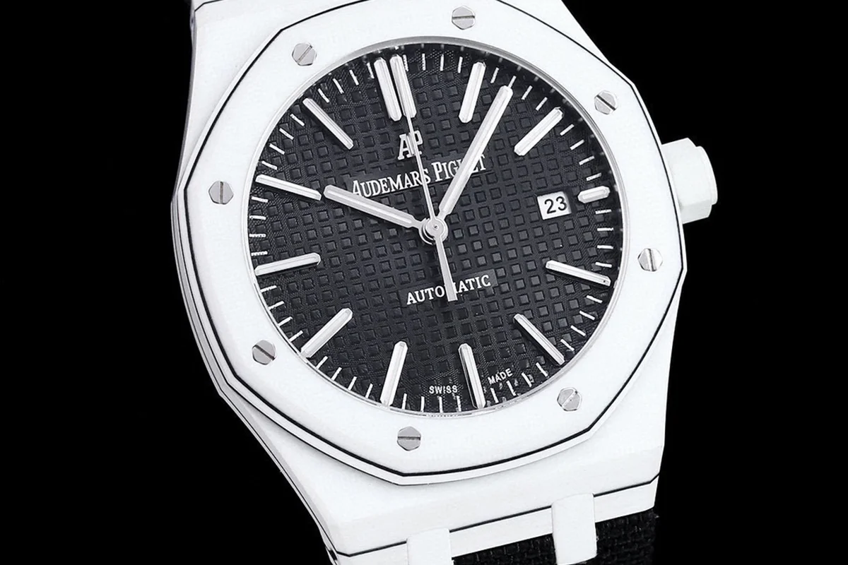 Royal Oak 15400 Black Dial in White Carbon Fibre on Black Nylon Strap