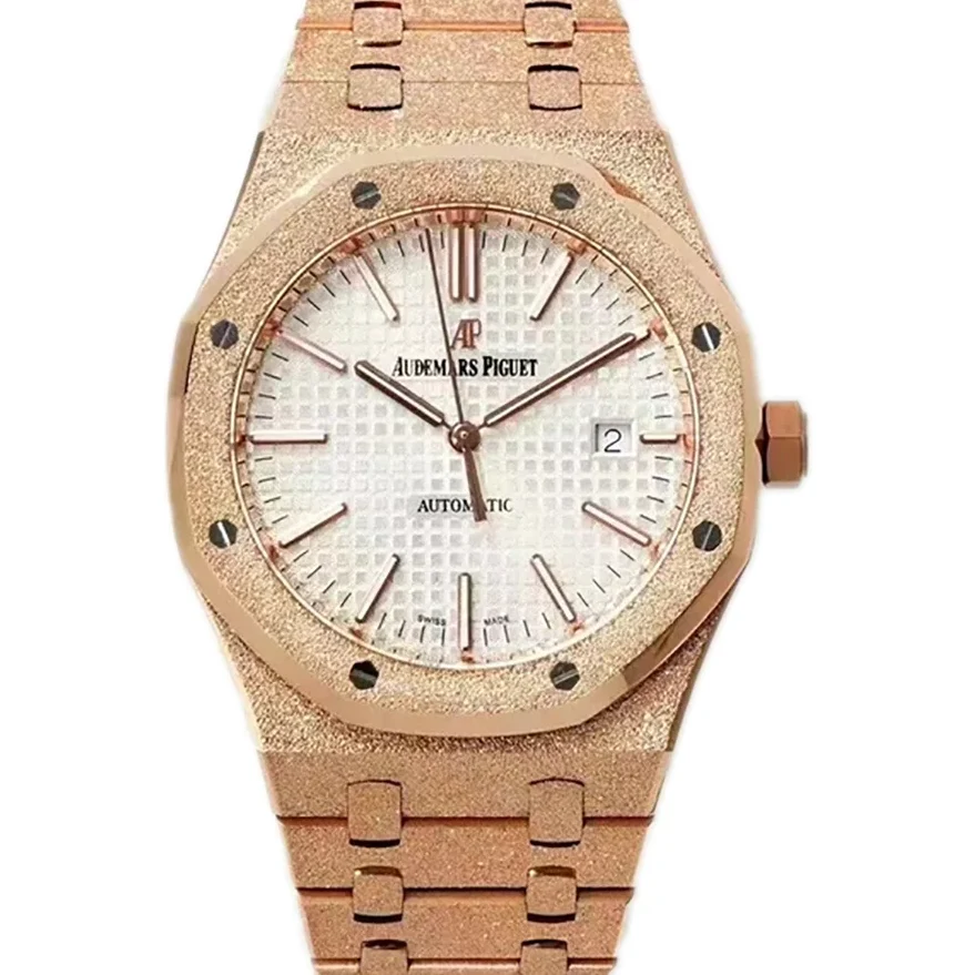 Royal Oak 15450ST 37mm White Dial in Frosted Rose Gold