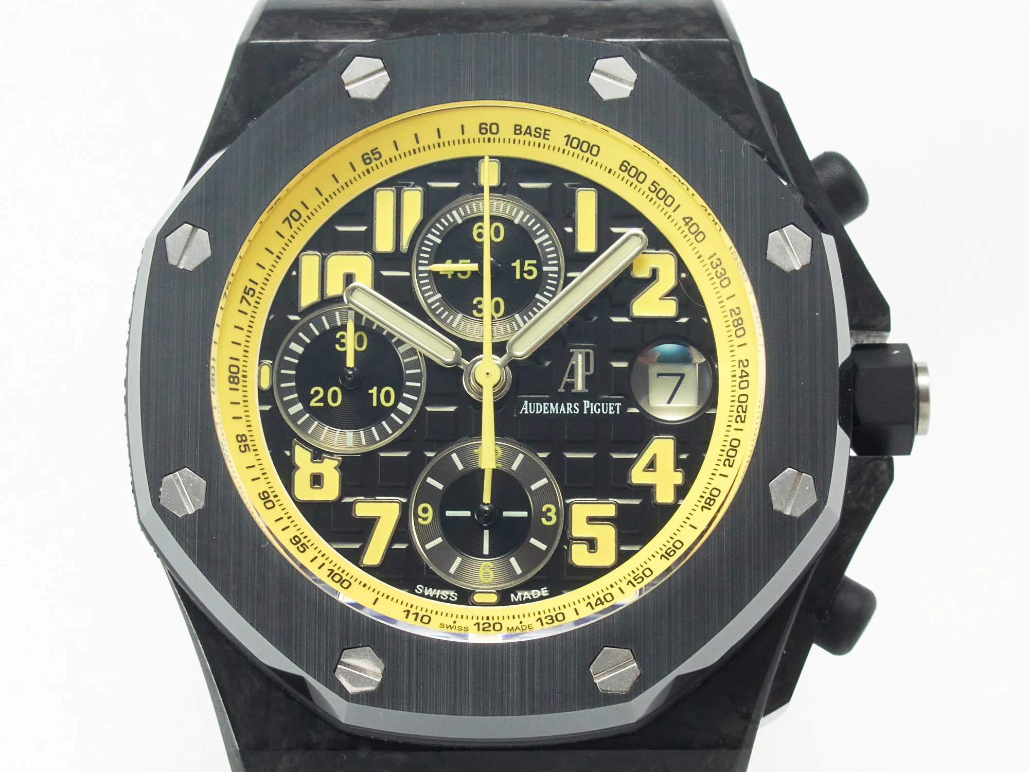 Royal Oak Offshore Bumble Bee Forged Carbon 1:1 JF Best Edition on Leather Strap A7750 w/ Cyclops & DW Mod