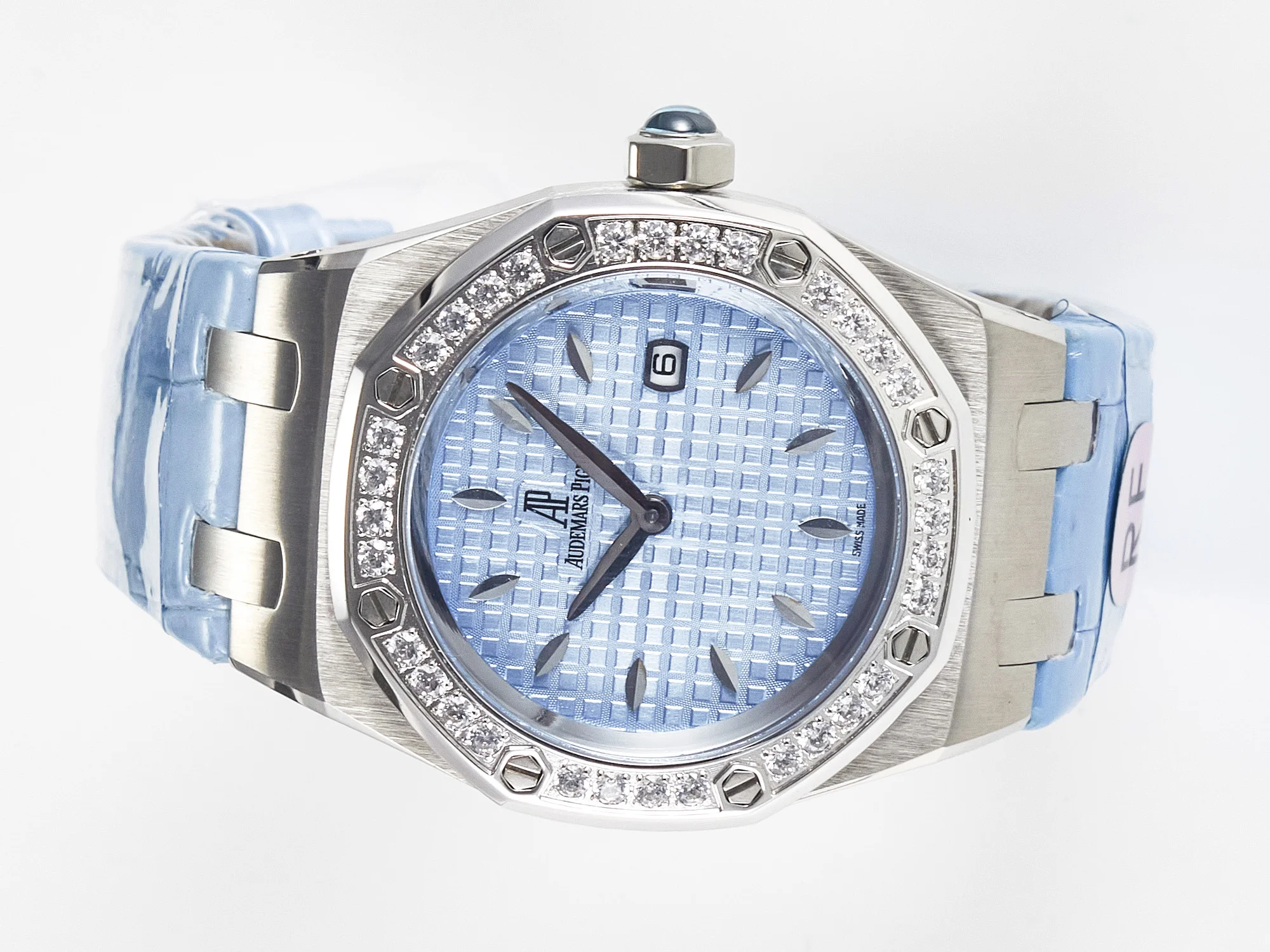 Royal Oak Offshore Ladies 33mm SS DRF Best Edition Blue Dial Diamonds Bezel on Blue Leather Strap ETA Quartz