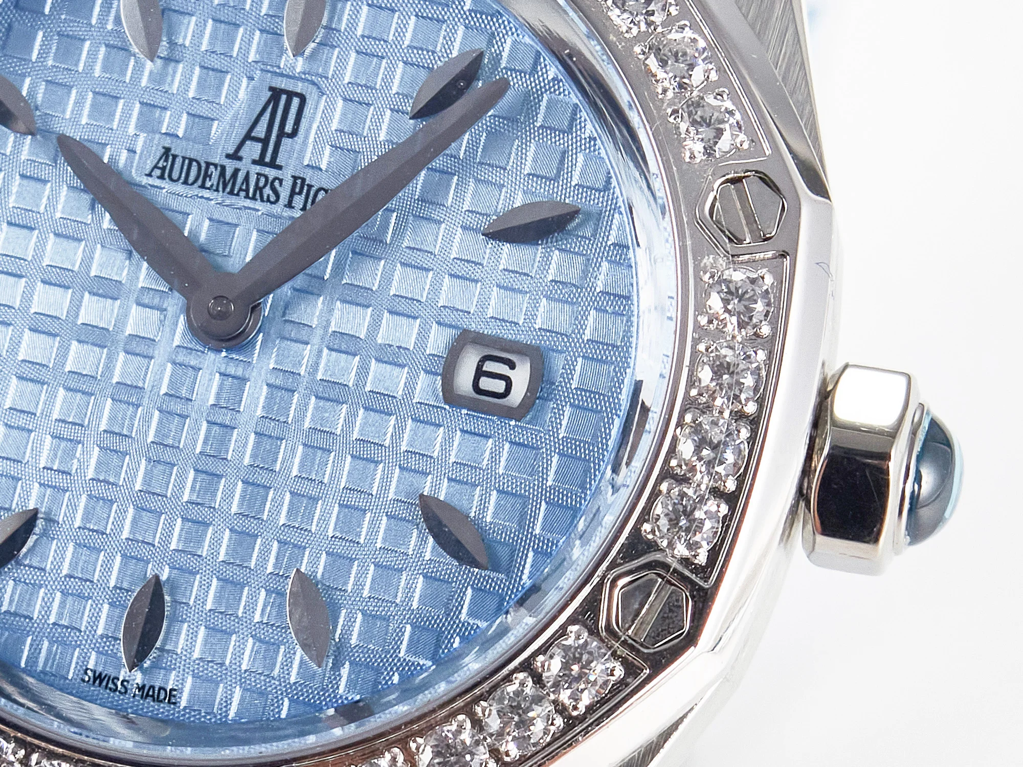 Royal Oak Offshore Ladies 33mm SS DRF Best Edition Blue Dial Diamonds Bezel on Blue Leather Strap ETA Quartz