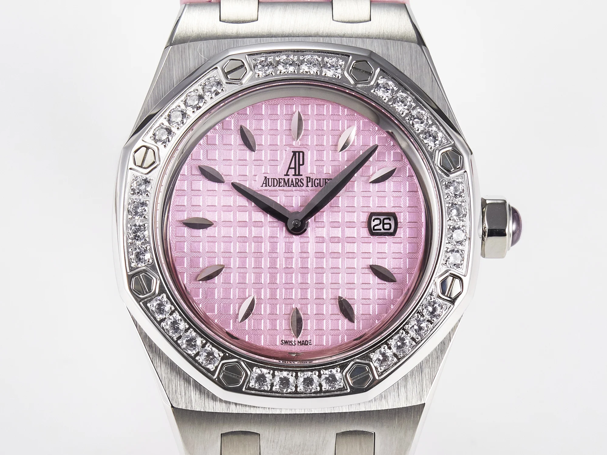 Royal Oak Offshore Ladies 33mm SS DRF Best Edition Pink Dial Diamonds Bezel on Pink Leather Strap ETA Quartz