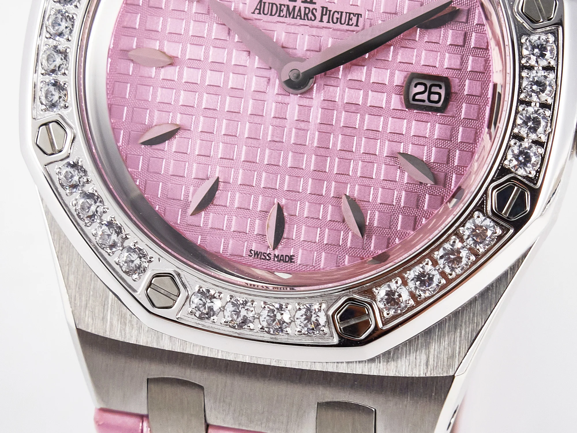Royal Oak Offshore Ladies 33mm SS DRF Best Edition Pink Dial Diamonds Bezel on Pink Leather Strap ETA Quartz