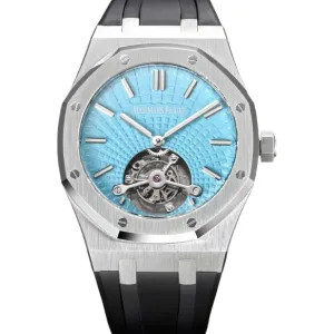 Royal Oak Tourbillon Extra-Thin Tiffany Blue Dial in Steel on Rubber Strap