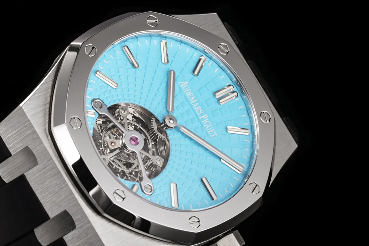 Royal Oak Tourbillon Extra-Thin Tiffany Blue Dial in Steel on Rubber Strap