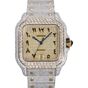 Santos de Cartier 40mm Diamond Paved Dial with Arabic Markers in Steel/Yellow Gold