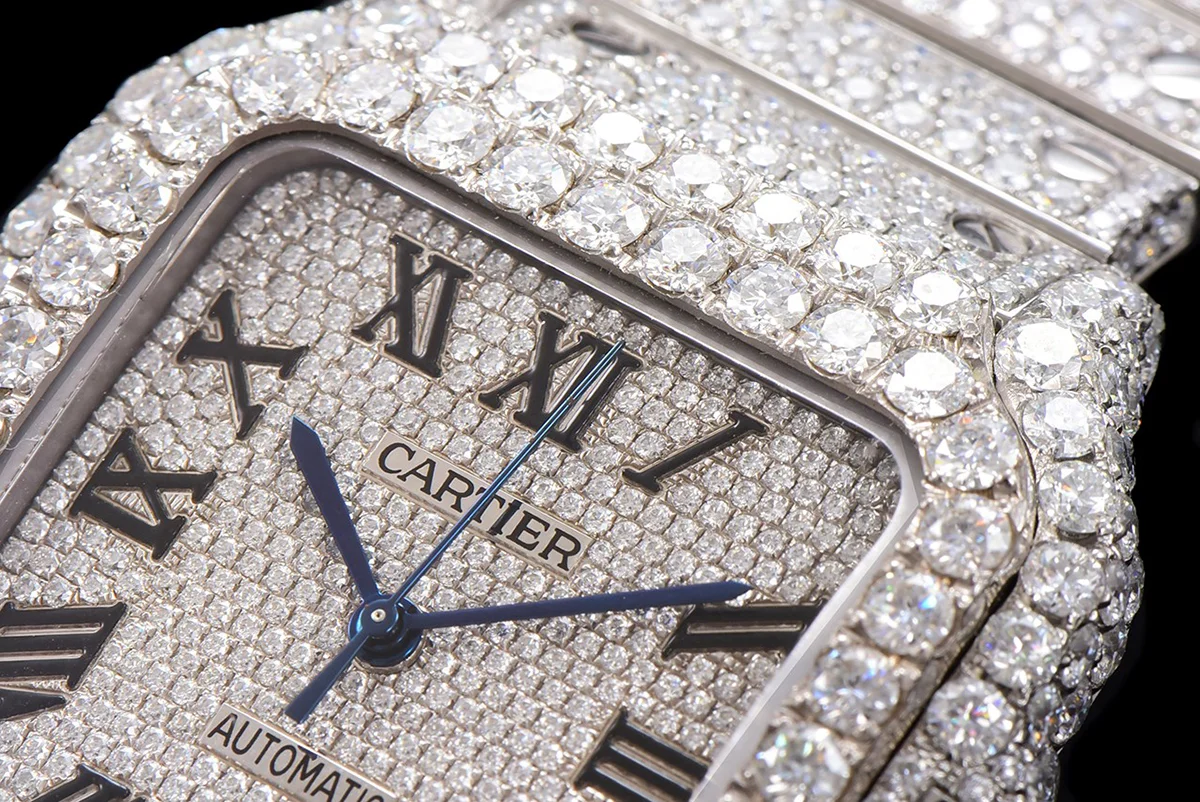 Santos de Cartier 40mm Diamond Paved Dial with Roman Markers in Steel