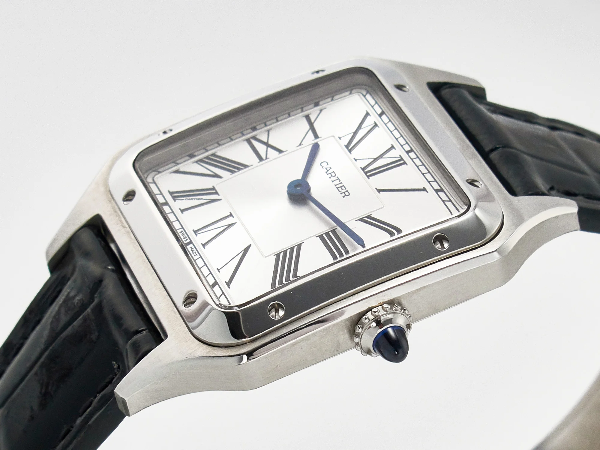 Santos Dumont 31.4mm IWSF Best Edition Silver Dial on Black Leather Strap Quartz