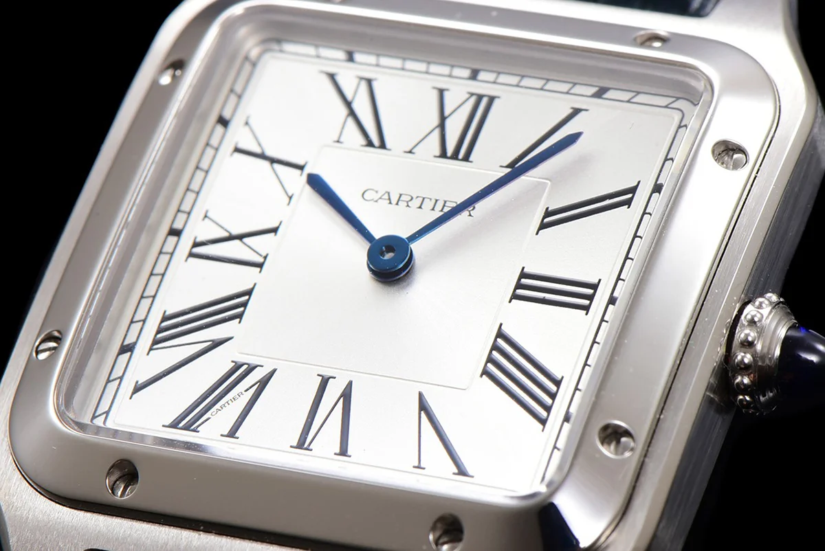 Santos-Dumont (Extra-Large) Silver Dial in Steel on Blue Leather Strap Ref. WSSA0032