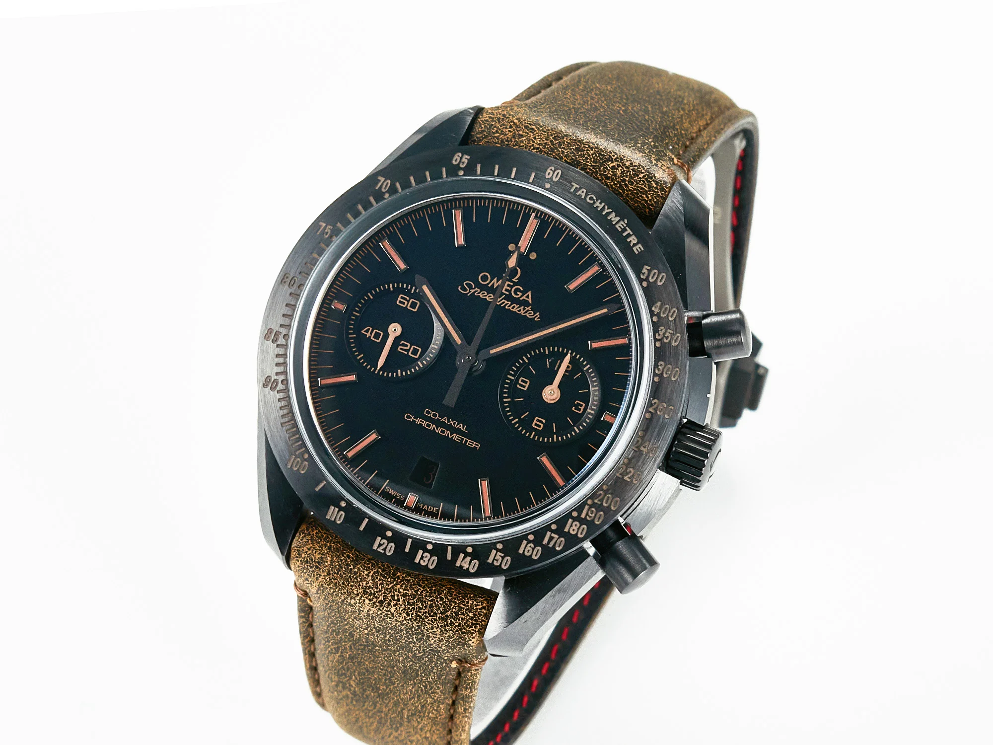 Speedmaster “Dark Side of The Moon” Real Ceramic N1F 1:1 Best Edition Vintage Black on Brown Leather Strap A9300