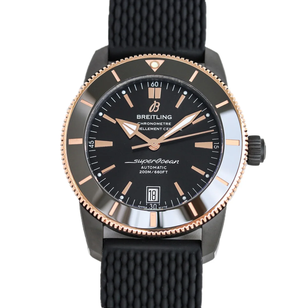 Superocean Heritage II B20 Automatic 42mm in Black Dial on Black Bezel in DLC on Rubber Strap