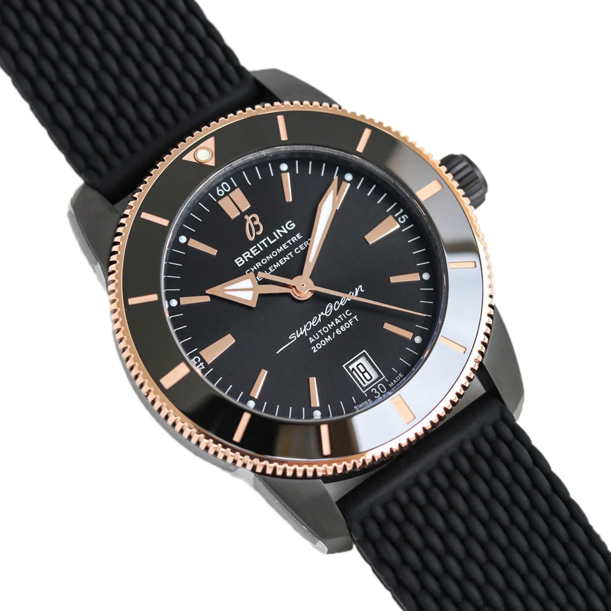 Superocean Heritage II B20 Automatic 42mm in Black Dial on Black Bezel in DLC on Rubber Strap