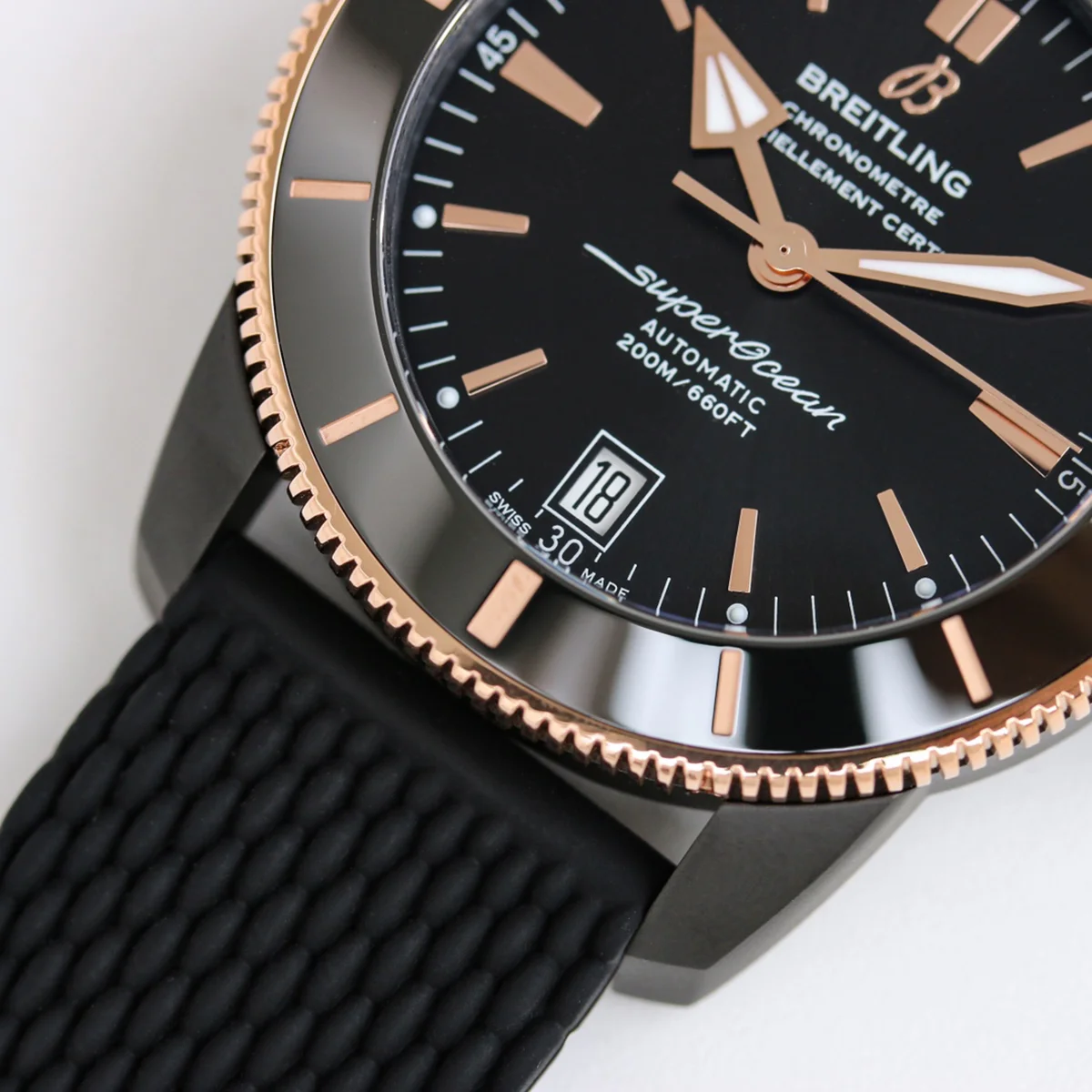 Superocean Heritage II B20 Automatic 42mm in Black Dial on Black Bezel in DLC on Rubber Strap