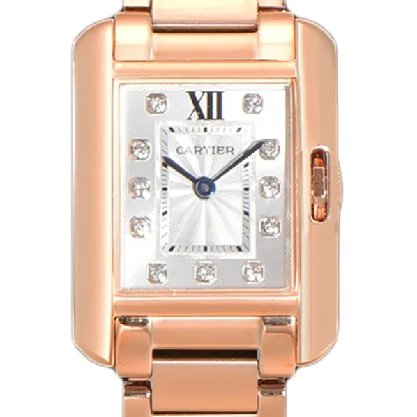 Tank Anglaise 30.2mm White Dial with Diamond Bezel in Rose Gold