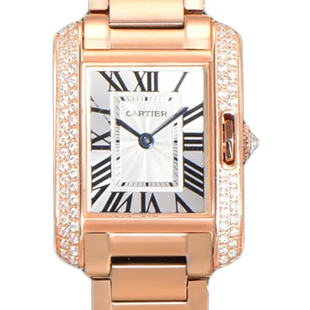 Tank Anglaise 30.2mm White Dial with Diamond Bezel in Rose Gold