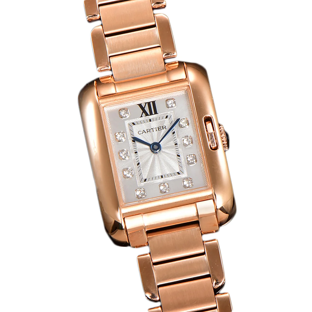 Tank Anglaise 30.2mm White Dial with Diamond Bezel in Rose Gold