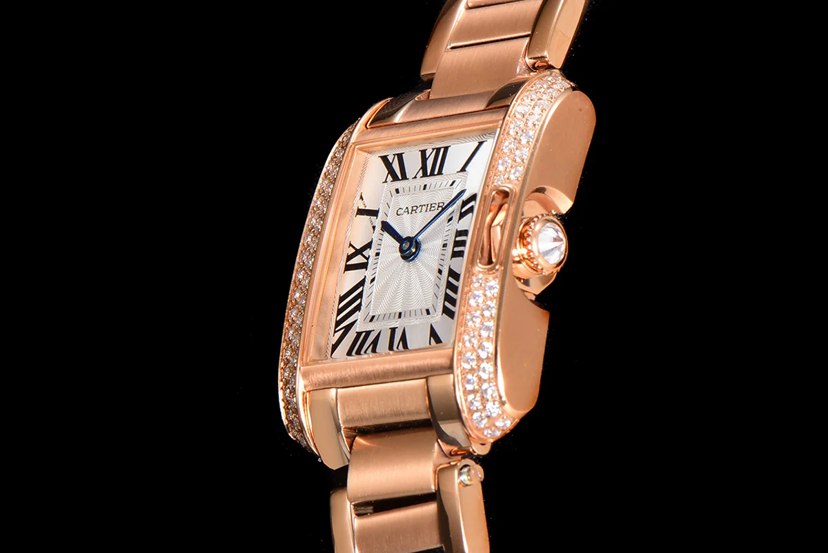 Tank Anglaise 30.2mm White Dial with Diamond Bezel in Rose Gold