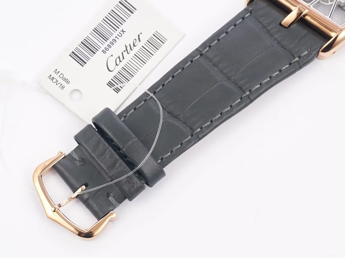 Tank Asymetrique Watch on Rose Gold in Grey Leather Strap
