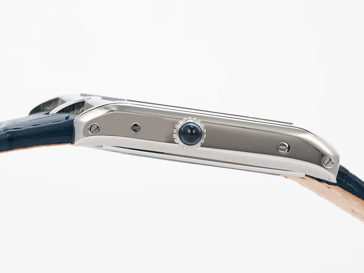 Tank Asymetrique Watch on Steel in Blue Leather Strap