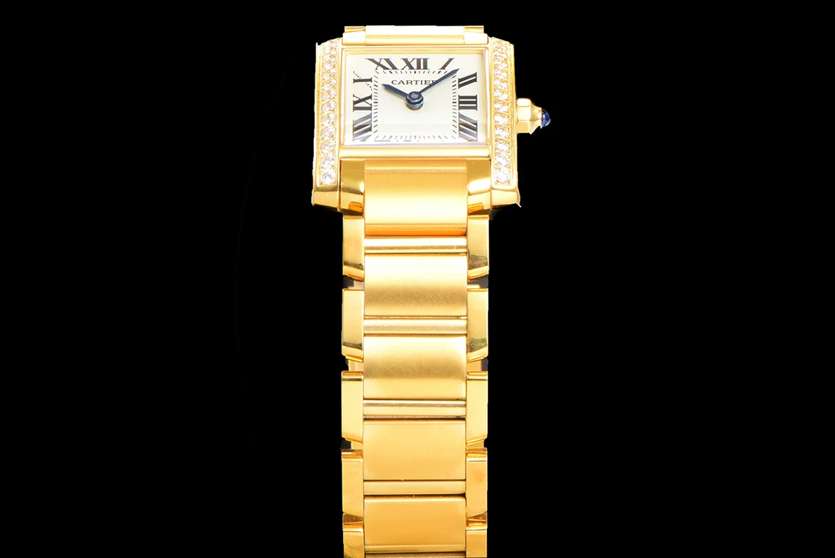 Tank Francaise Watch Small Yellow Gold with Diamond Bezel