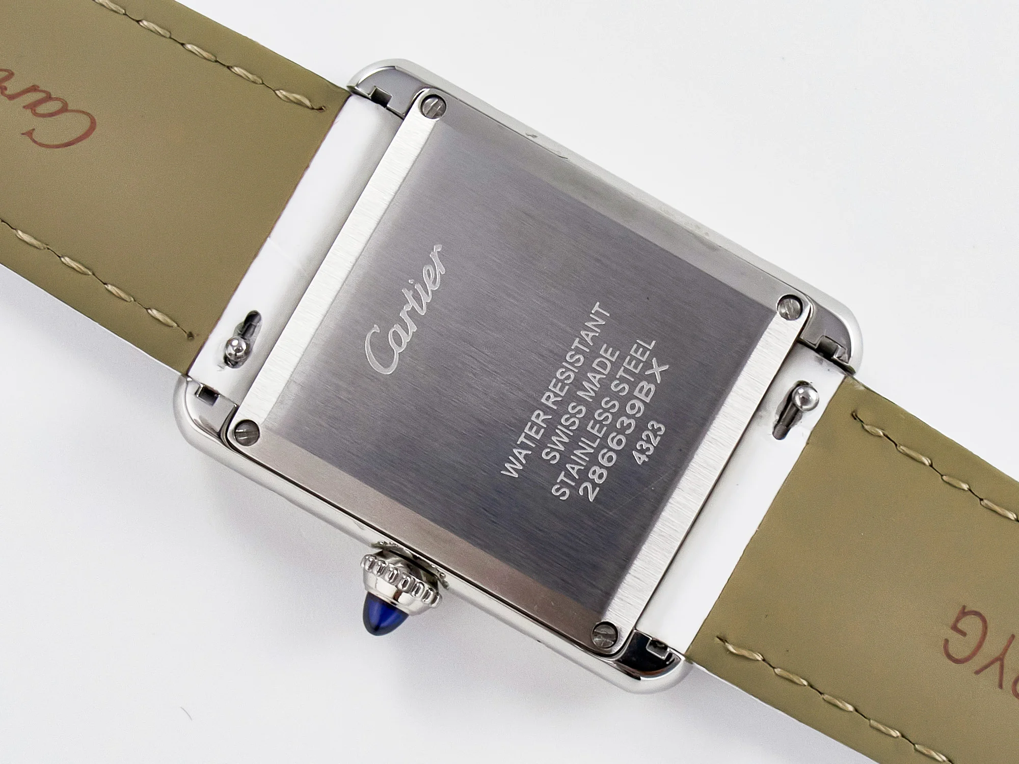 Tank Must Large SS 33.7mm DRF 1:1 Best Edition White Dial on White Leather Strap Swiss Quartz