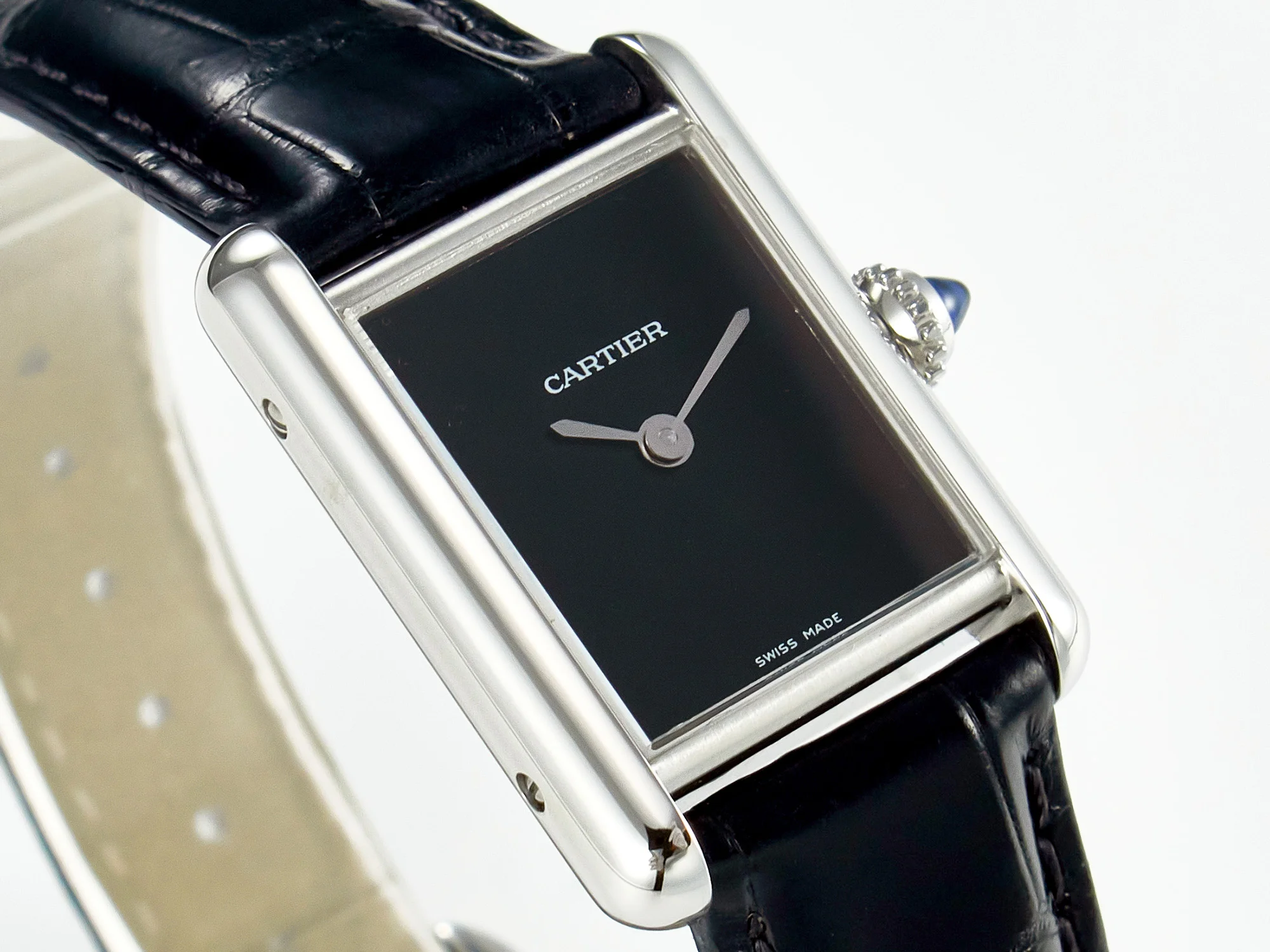 Tank Must Small SS 29mm DRF 1:1 Best Edition Black Dial on Black Leather Strap Swiss Quartz