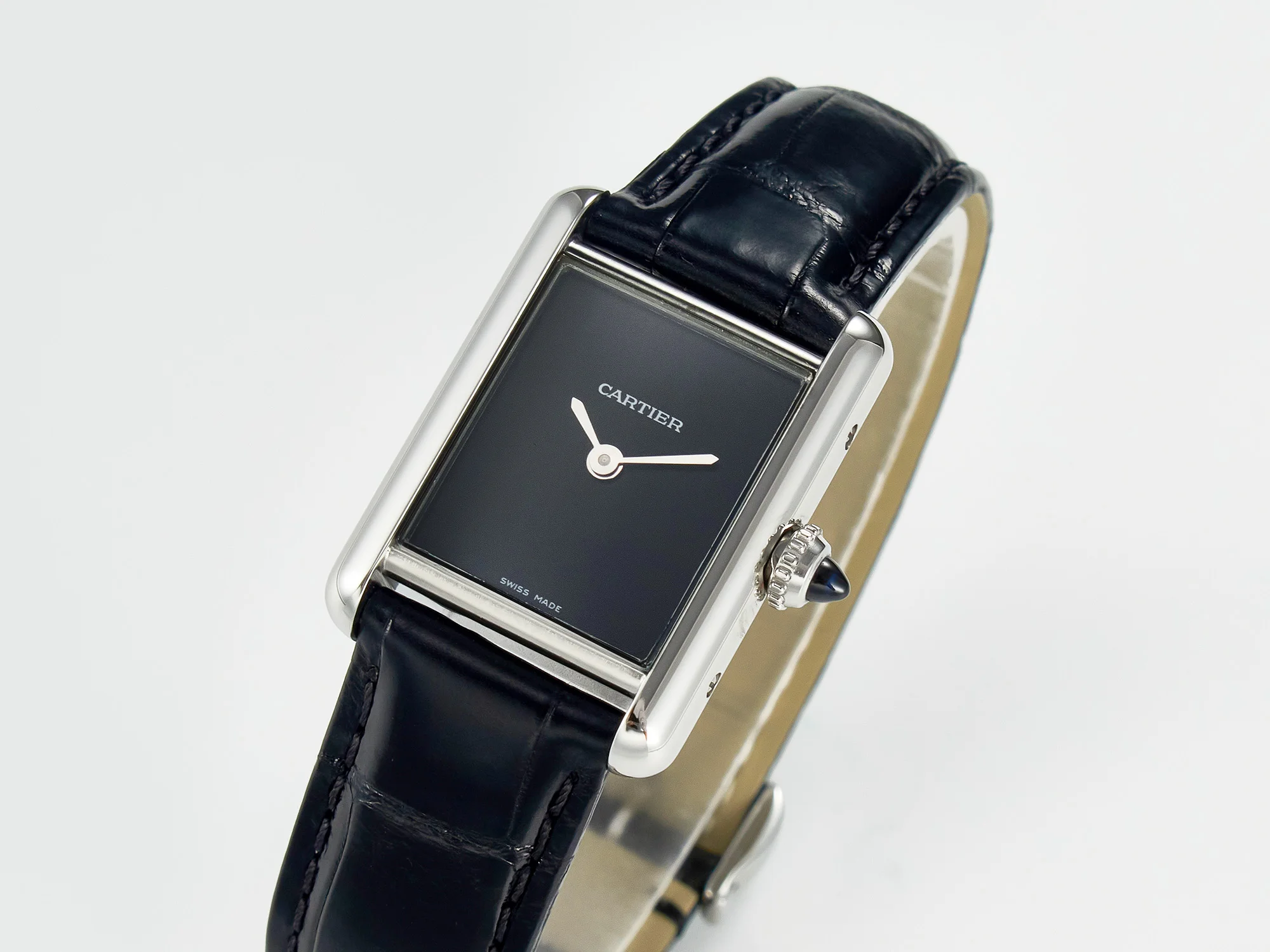 Tank Must Small SS 29mm DRF 1:1 Best Edition Black Dial on Black Leather Strap Swiss Quartz