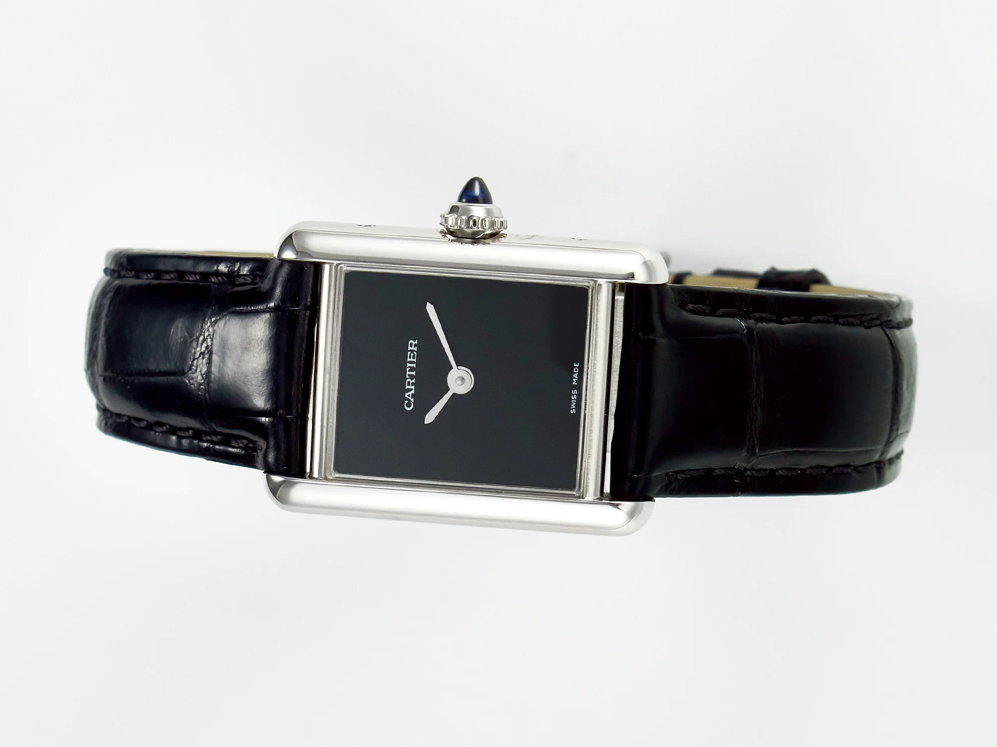 Tank Must Small SS 29mm DRF 1:1 Best Edition Black Dial on Black Leather Strap Swiss Quartz