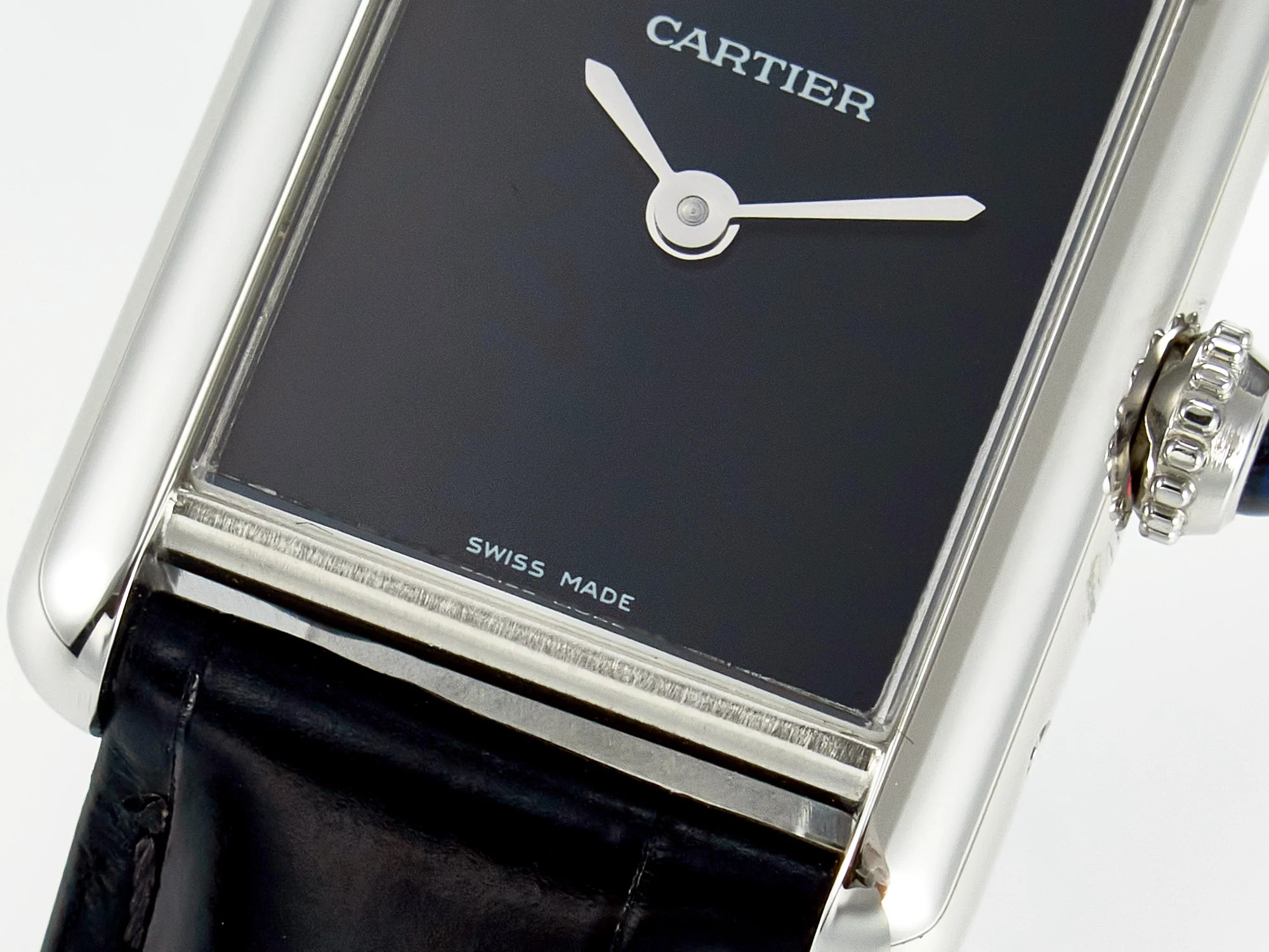 Tank Must Small SS 29mm DRF 1:1 Best Edition Black Dial on Black Leather Strap Swiss Quartz