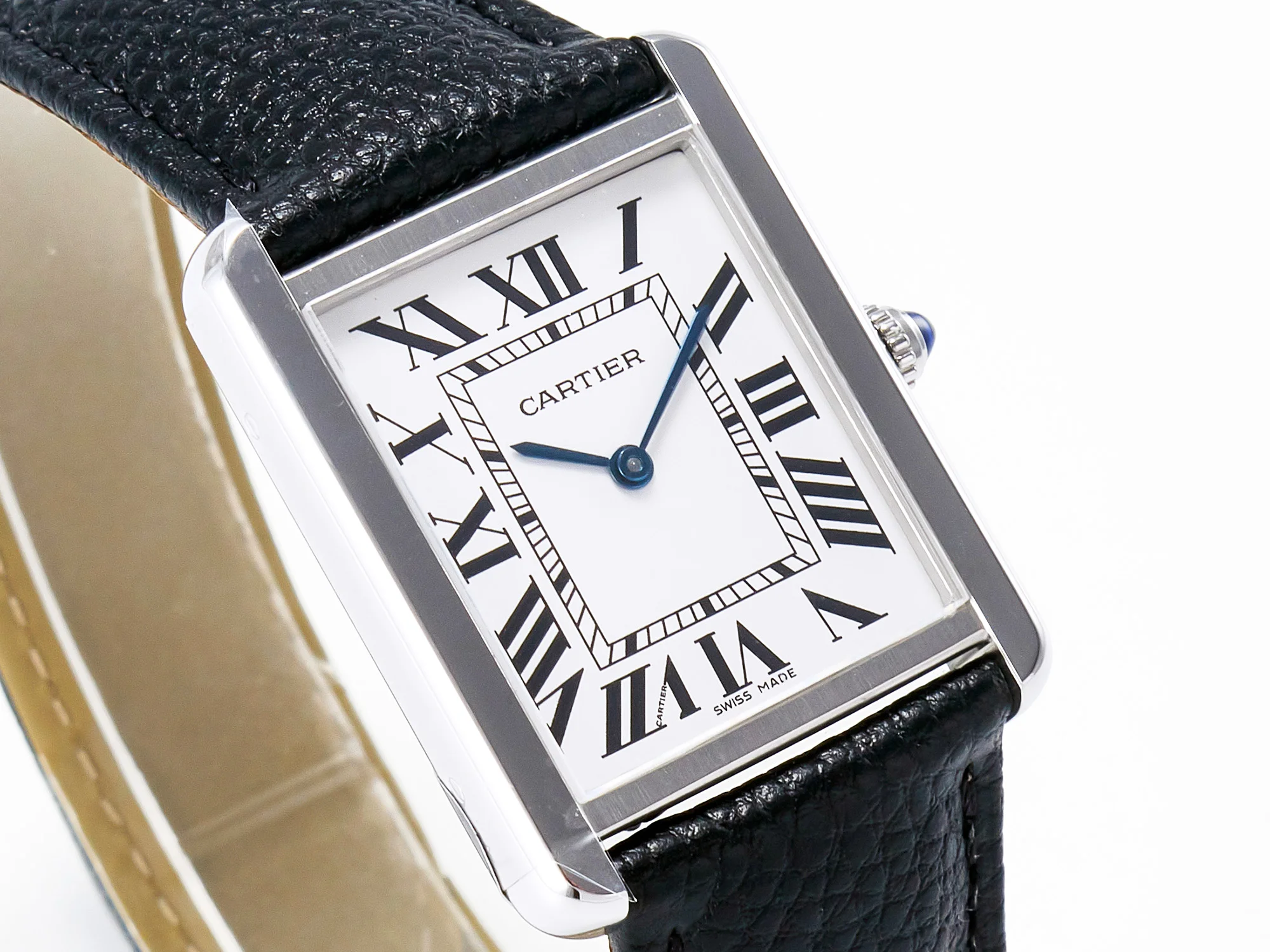 Tank Solo Ladies 33.7mm SS AF 1:1 Best Edition White Dial on Black Leather Strap Ronda Quartz