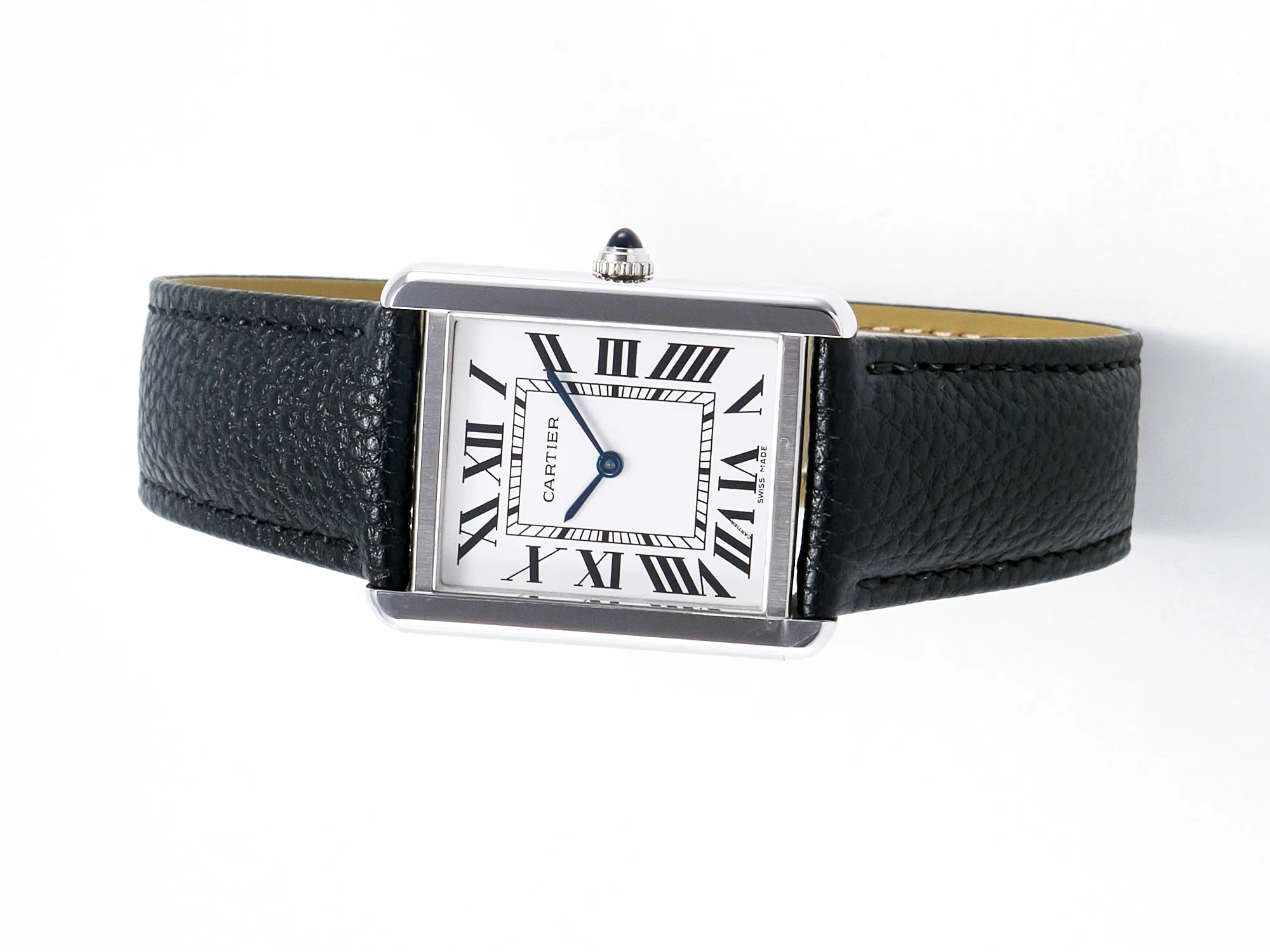 Tank Solo Ladies 33.7mm SS AF 1:1 Best Edition White Dial on Black Leather Strap Ronda Quartz