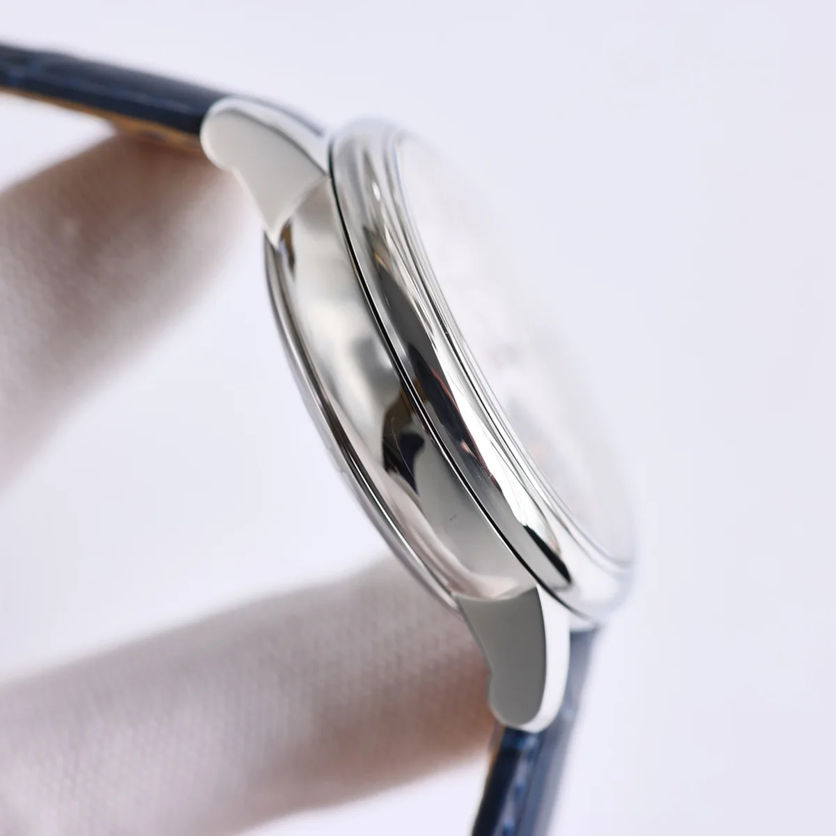 Traditionelle Tourbillon in Steel on Blue Leather Strap