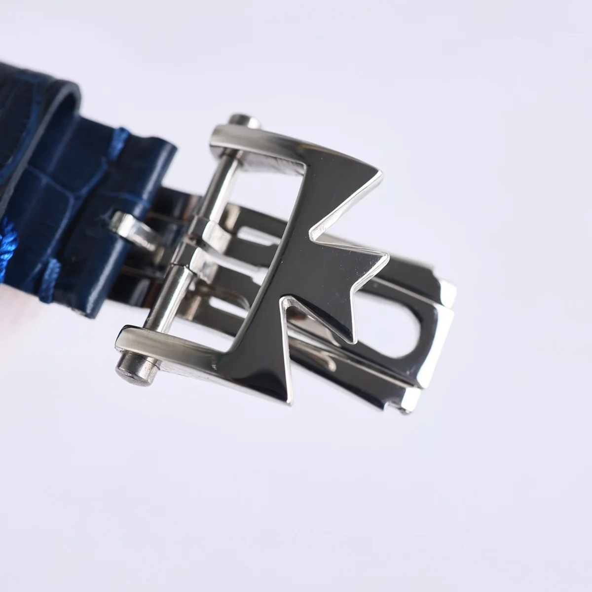 Traditionelle Tourbillon in Steel on Blue Leather Strap