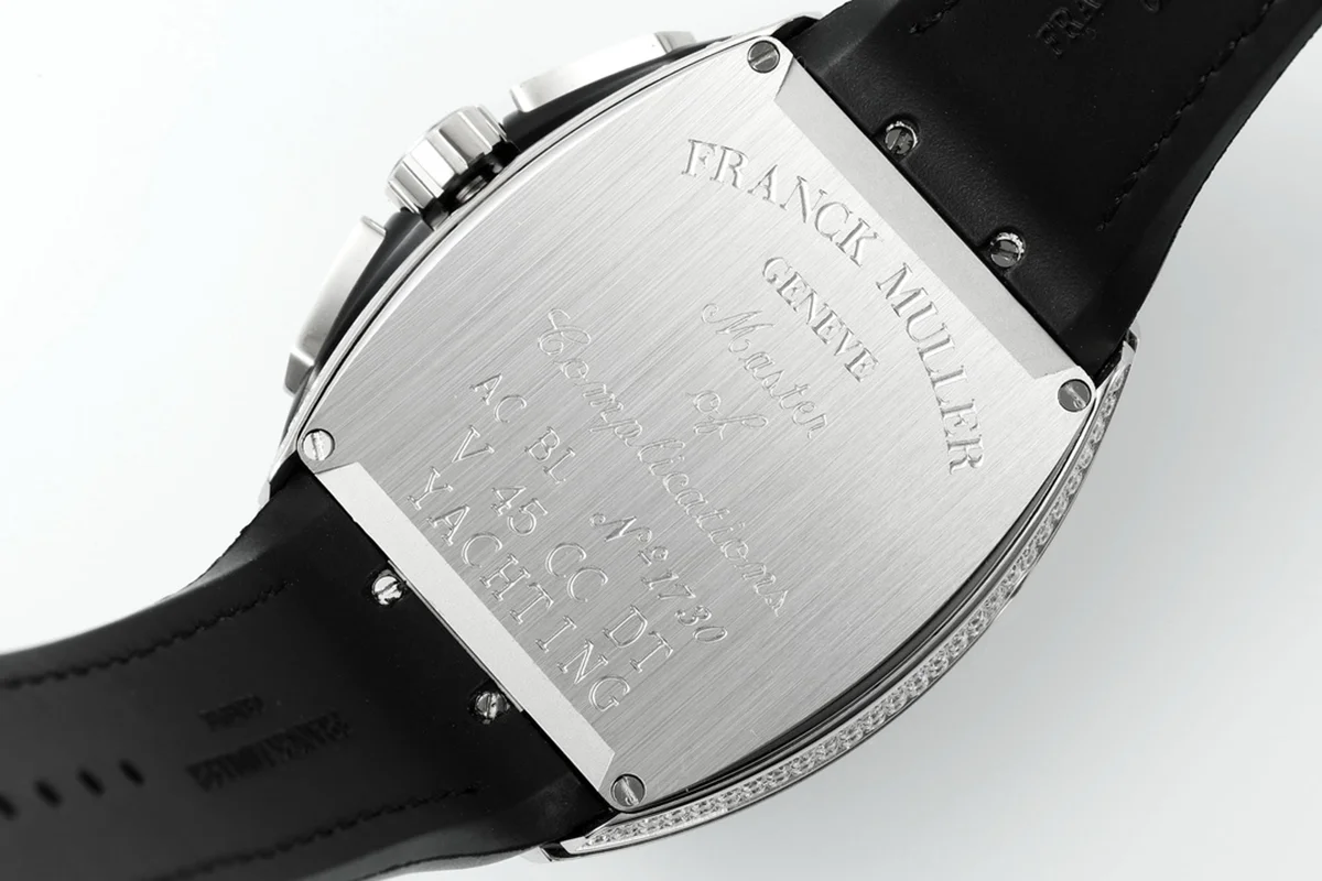 Vanguard V45 Chronograph Black/White Dial with White Marker and Diamond Bezel in Steel on Leather Strap