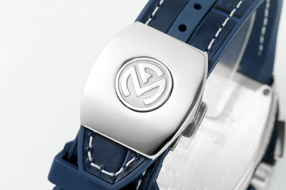 Vanguard V45 Chronograph Diamond/White Dial with Blue Marker and Diamond Bezel in Steel on Leather Strap
