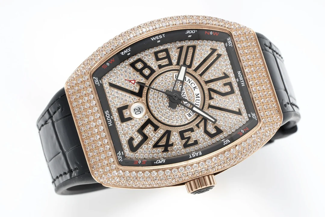Vanguard V45 Diamond Paved Dial with Black Marker and Diamond Bezel in Rose Gold