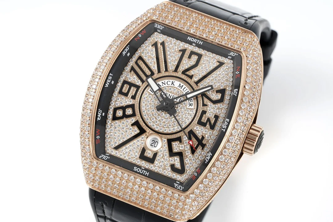 Vanguard V45 Diamond Paved Dial with Black Marker and Diamond Bezel in Rose Gold