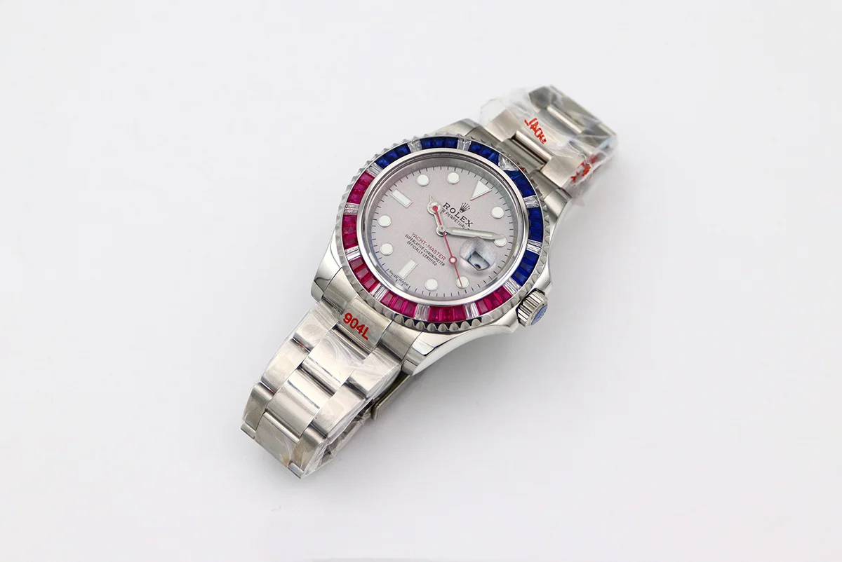 Yacht-Master 116622 Platinum Dial with Red and Blue Diamond Bezel
